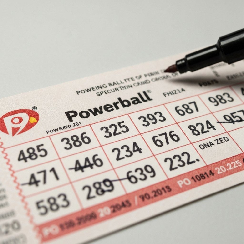 Official Powerball lottery ticket showing number selection grid