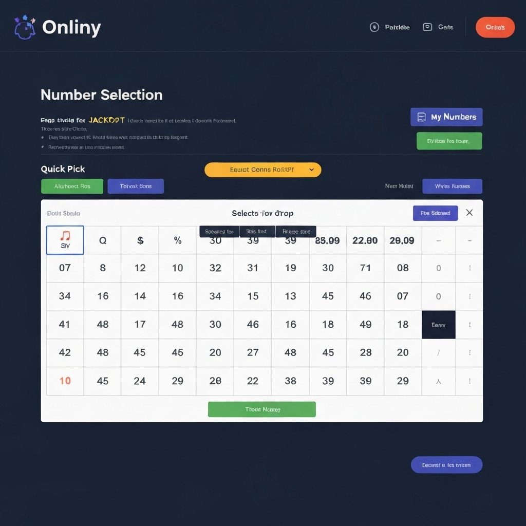 Online lottery platform interface showing Powerball number selection