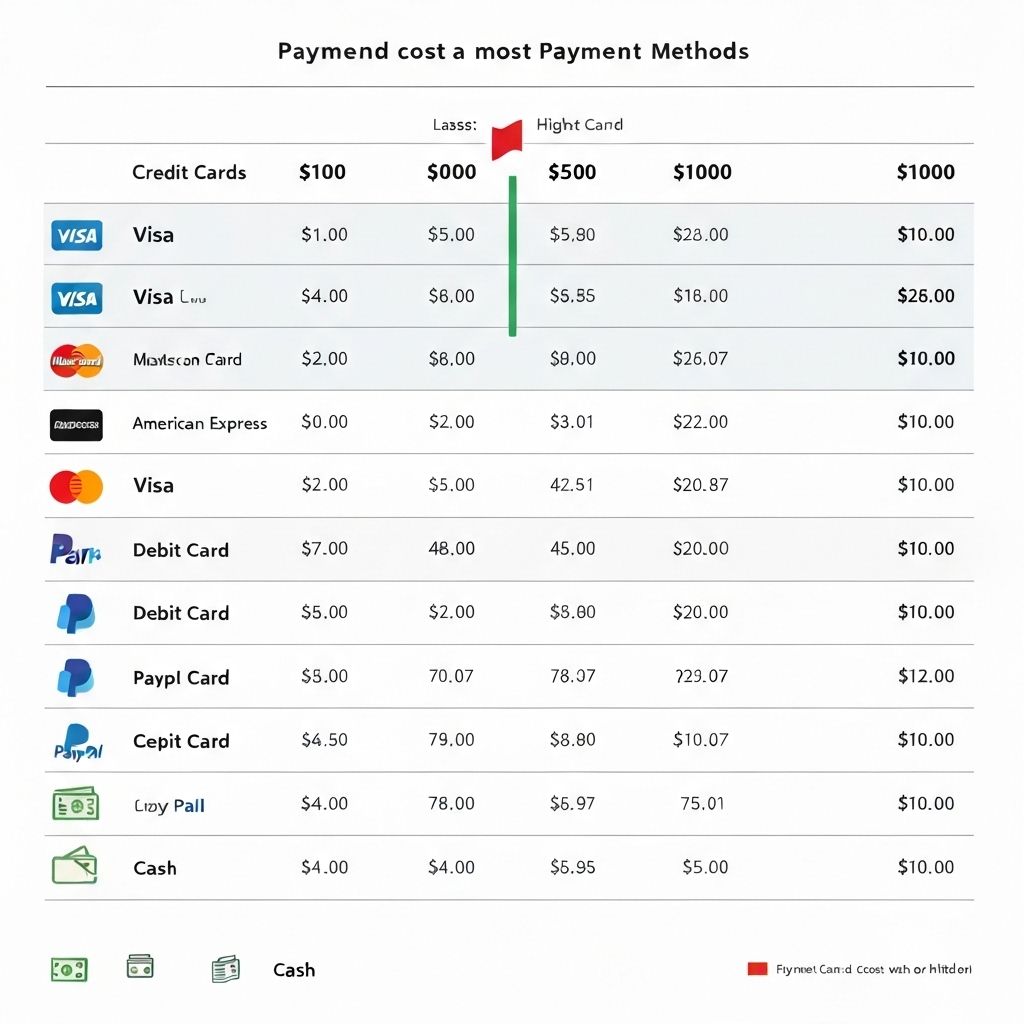 Cost comparison chart showing fees for different payment methods