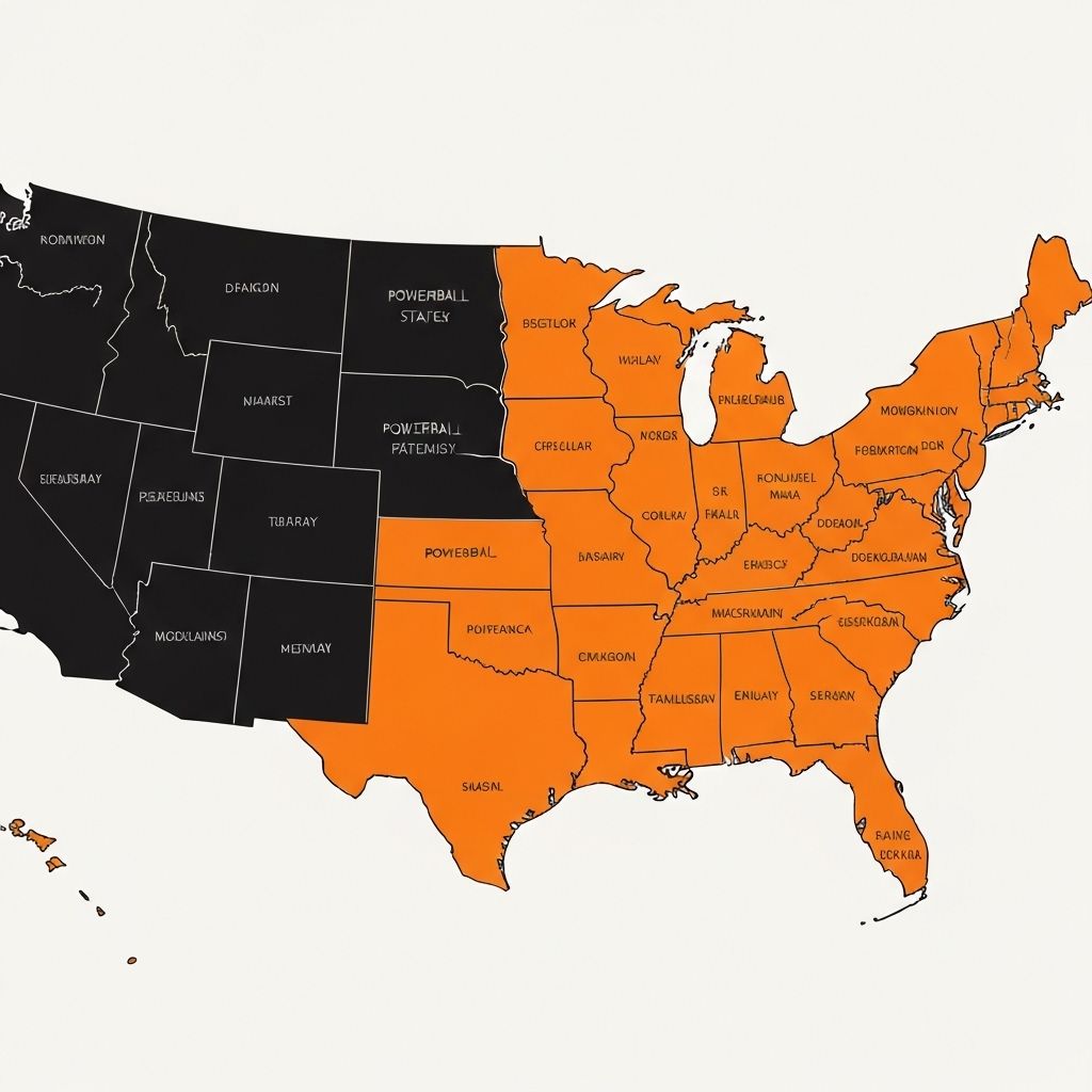 Map of the United States showing Powerball participating states